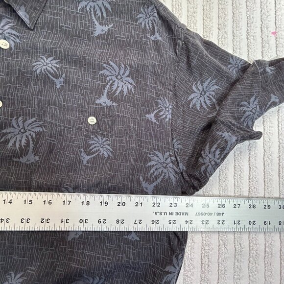 Pierre Cardin Mens Button Up Shirt Large Black Palm Trees Print Hawaiian Rayon - Picture 7 of 8